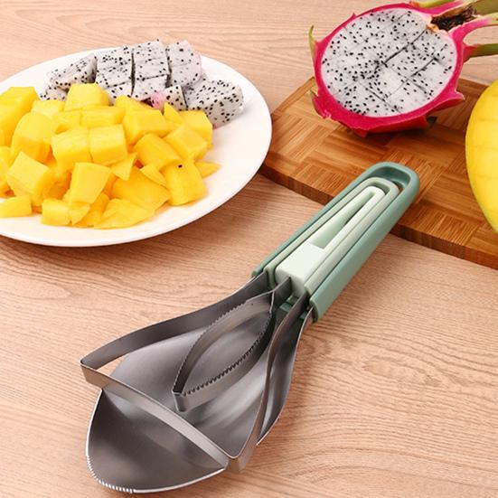 Mango Peeler Cutter Tool Stainless Steel 3-in-1 Fruit Slicer Corer Pit Remover for Watermelon Avocado Kiwi Kitchen Gadget