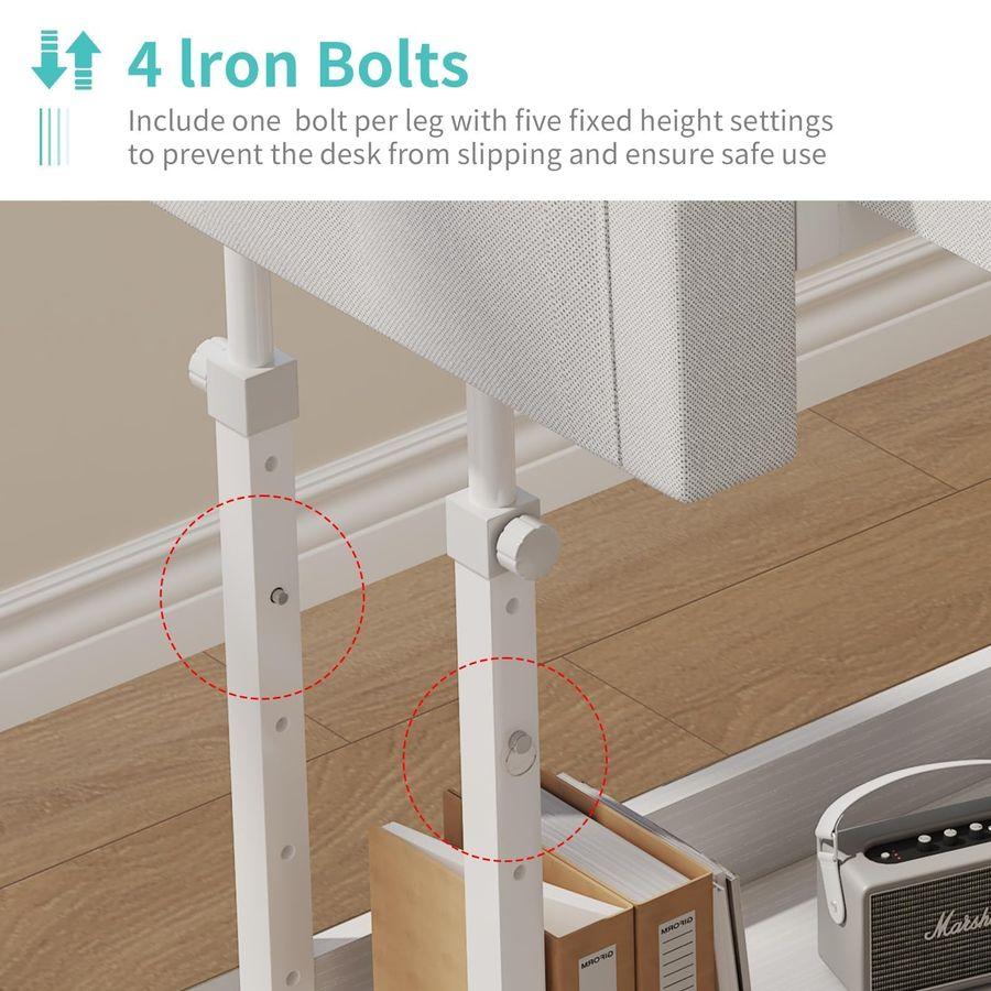White Portable Rolling Standing Desk with Drawers, 32 Inch Adjustable Mobile Stand Up Teacher Desks with Wheels, Couch Sofa Side