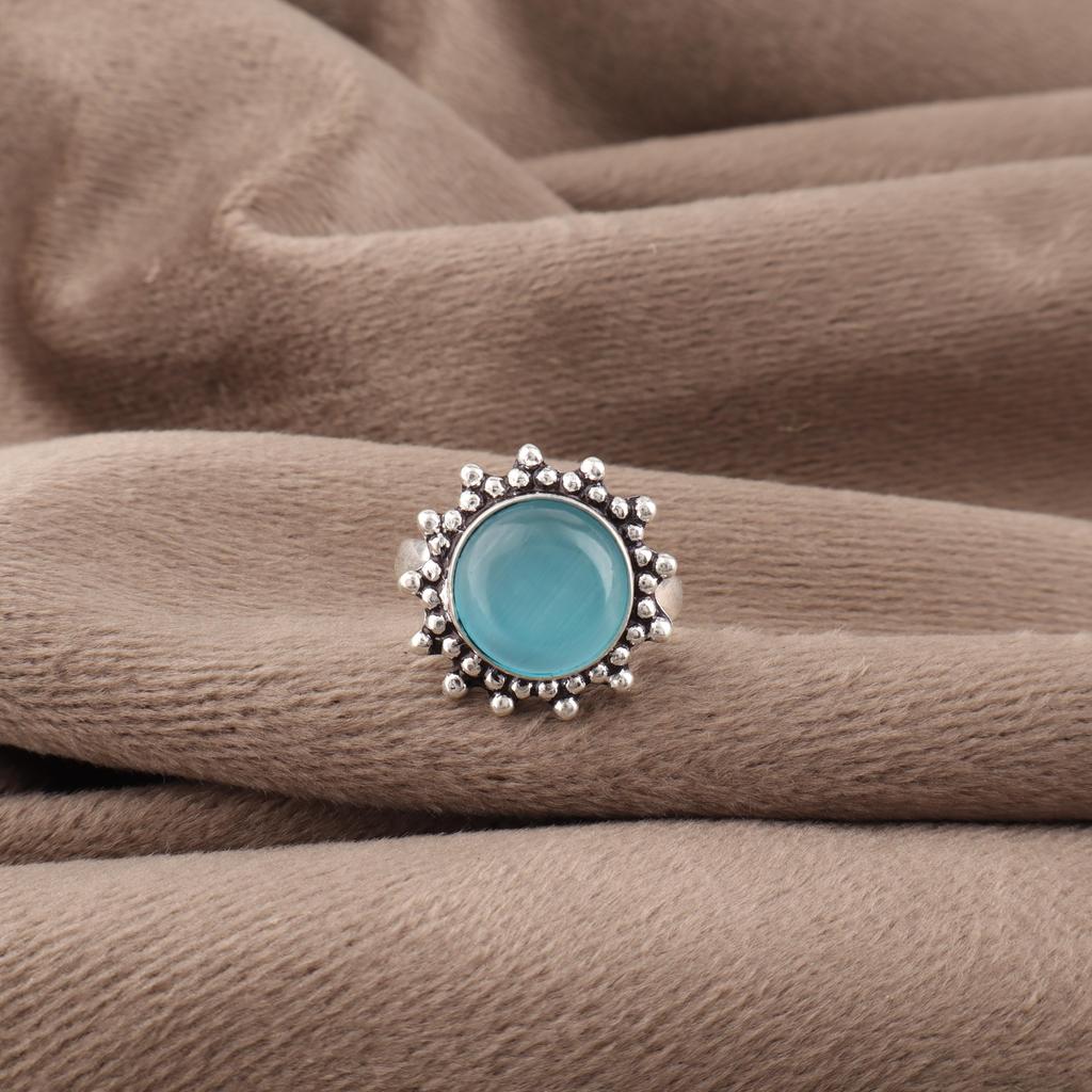 Blue Cat's Eye Gemstone Jewelry, 925 Sterling Silver Ring, Handmade Intuition Jewelry, Pleasant Ring For Women