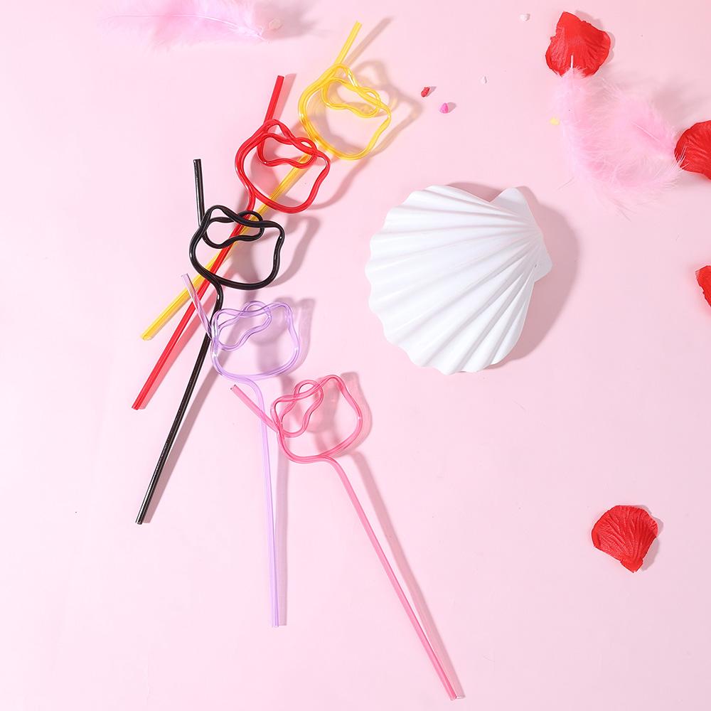 2PCS Cartoon Cat Head Straw
