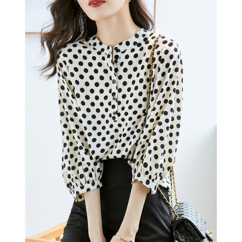 La Chapelle Women s Polka Dot Lantern Sleeve Shirt M