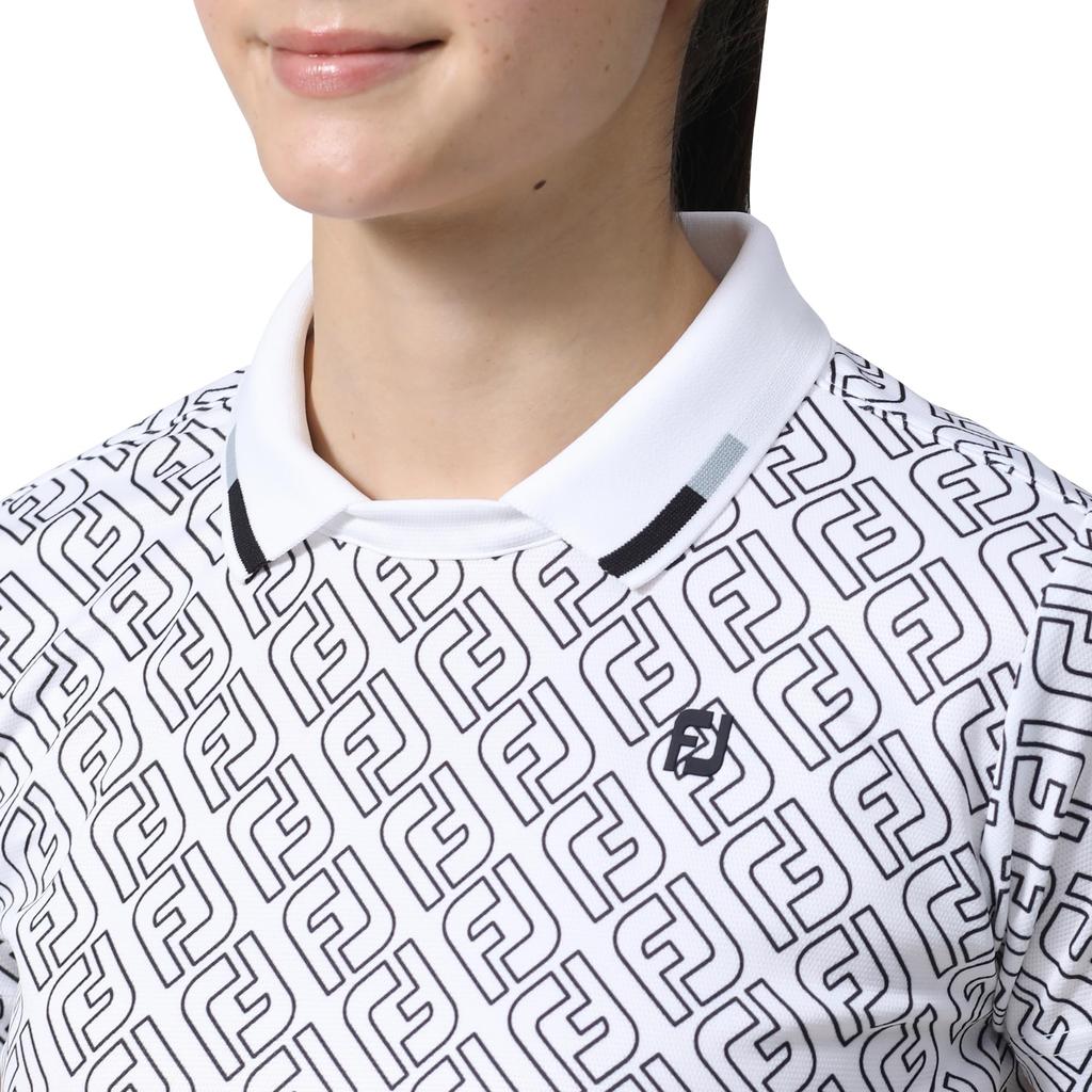 FootJoy FJ Outline Print Short Sleeve Skipper Polo Shirt, White, Women's, Medium, FJW-S24-S04, 81926-M