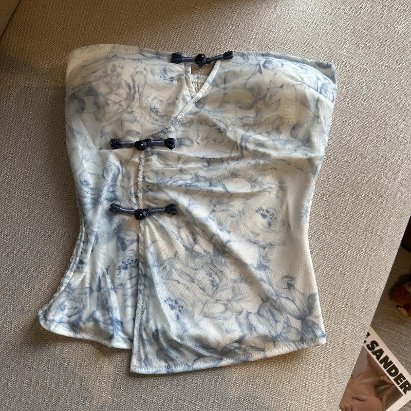 Spice Girl slim-fit tube top floral disc buckle unique retro fashion new Chinese design outer wear vest waist