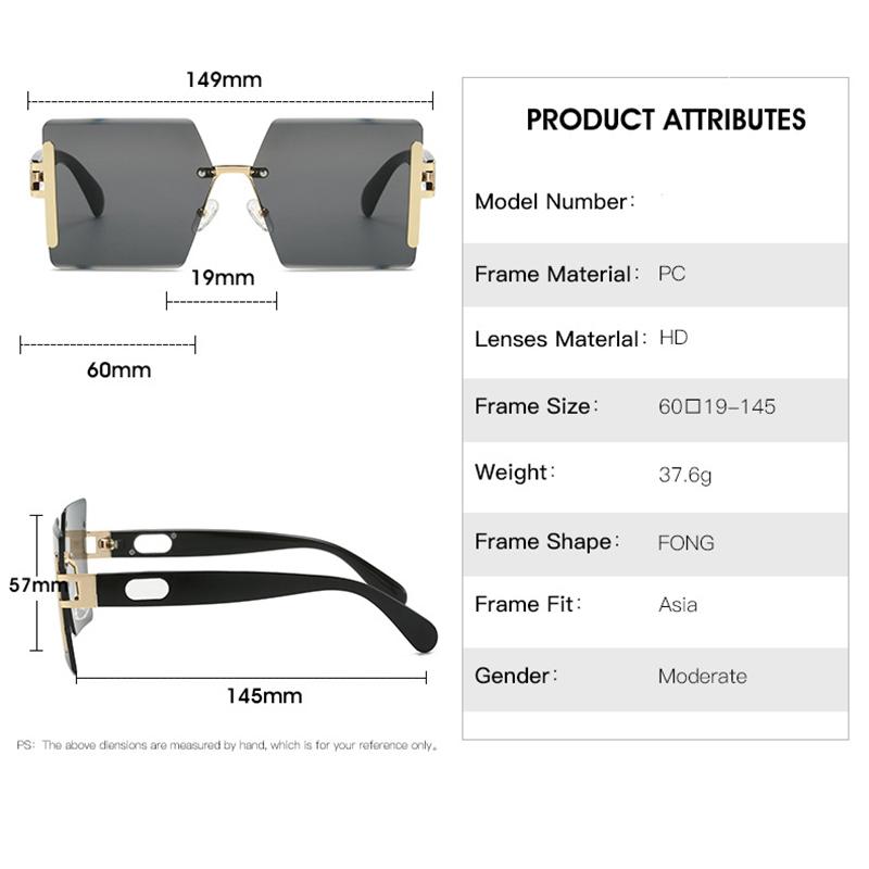 Designer Oversized Rimless Sunglasses Women Men Vintage Luxury Pink Shades UV400 Protection Trendy