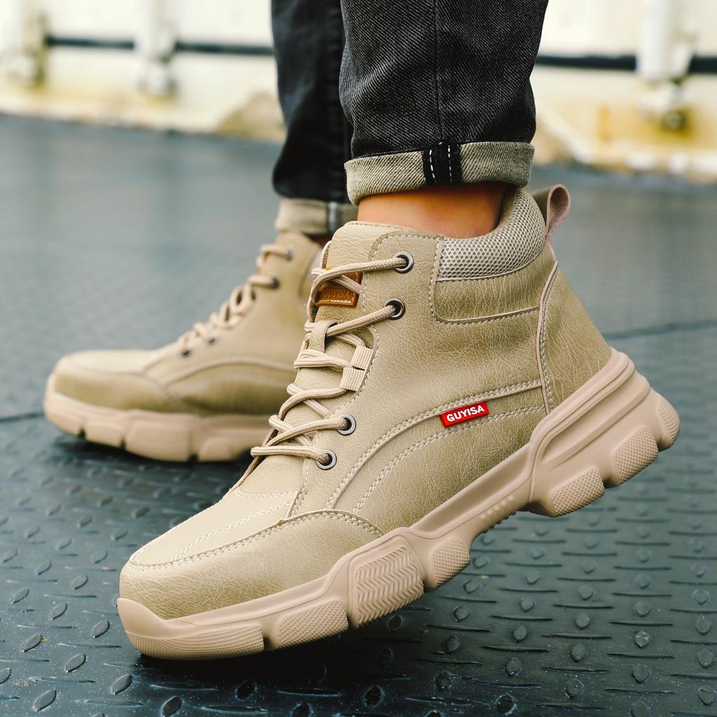 Fashion Waterproof Work Boots Men Steel Toe Boots Black Leather Safety Shoes High Top Winter Working Shoes Security Protective Boot