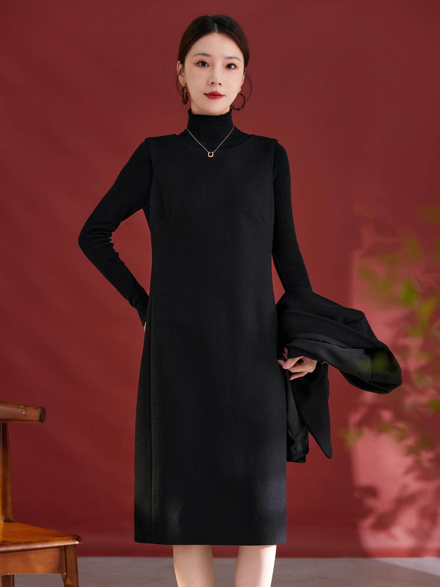 

Women s Ink Lady Wool Sleeveless Dress - Autumn/Winter Solid Color Versatile Style M чёрный