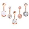 5Pcs/Set Women Navel Button Rings Rose Gold Medical Steel Rhinestone