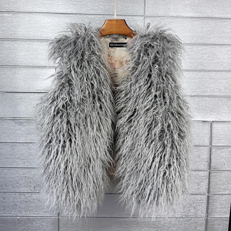 Autumn Winter Eco-Friendly Fur Women's Vest Artificial Fur Lamb Wool Warm Sleeveless Coat Clothing