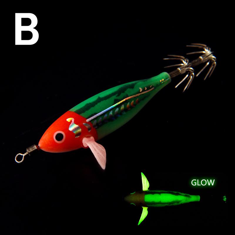 1Pc 75mm 5.5G New Luminous Wood Shrimp Floating Squid Bait Artificial Bait Rocket Squid Wood Shrimp Lure Sea Fishing Lure