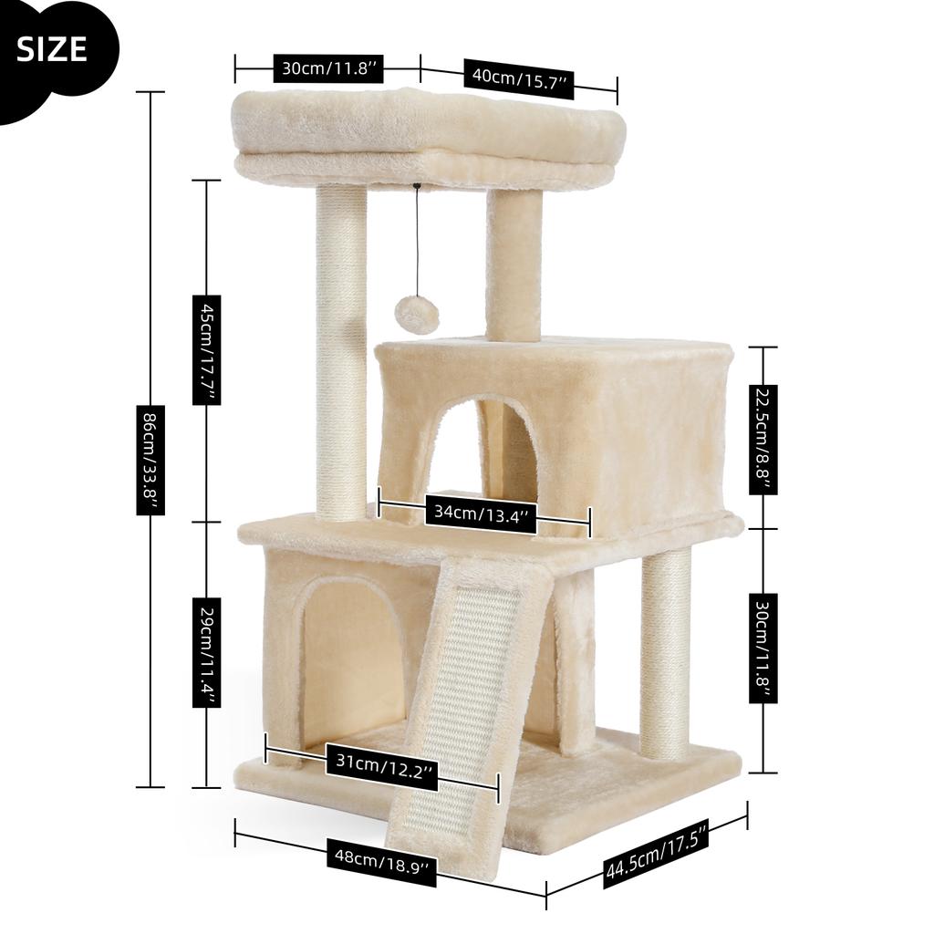 Modern Cat Tree Cat Tower Tea Table, Comfortable Apartment, Top Grade Bass And Swing Ball Beige, Tea Table Furniture