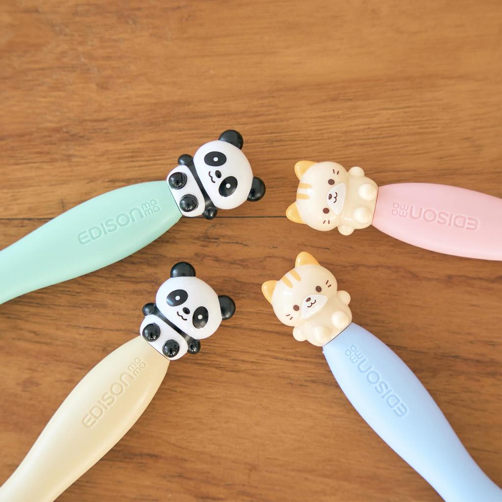 EDISONmama Kids' Fork & Spoon, 16cm, Ages 3+, with Case, Cat Design, Stainless Steel, Baby Supplies, Feeding Support, Practice