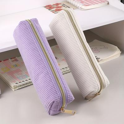 High-quality Corduroy Pencil Case, Simple, Fashionable, Spacious, School Supplies