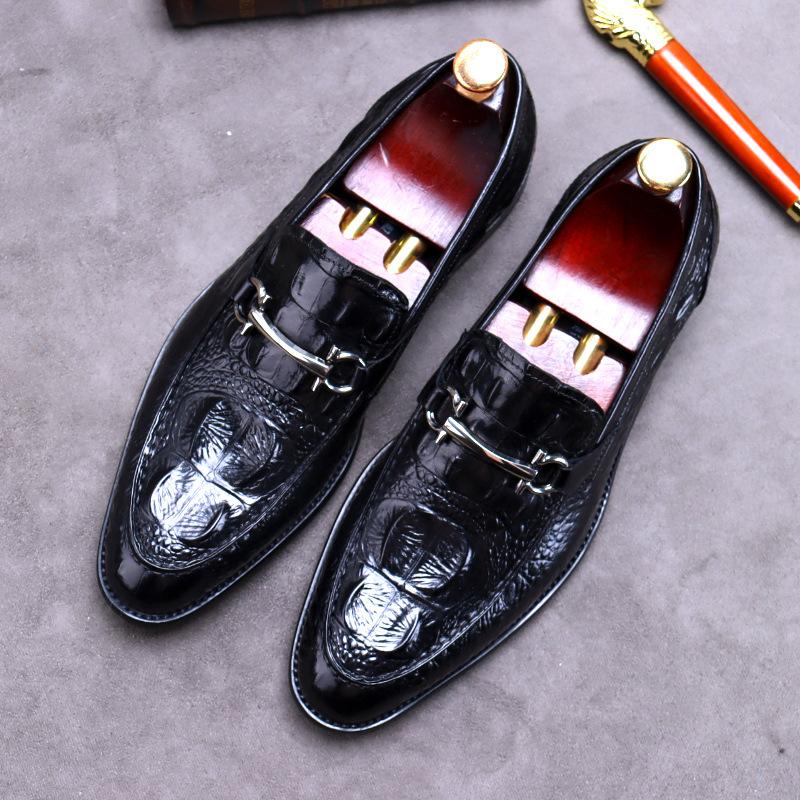 

Новая мужская деловая металлическая кожаная обувь с узором крокодила из натуральной кожи коровьей кожи 46 чёрный