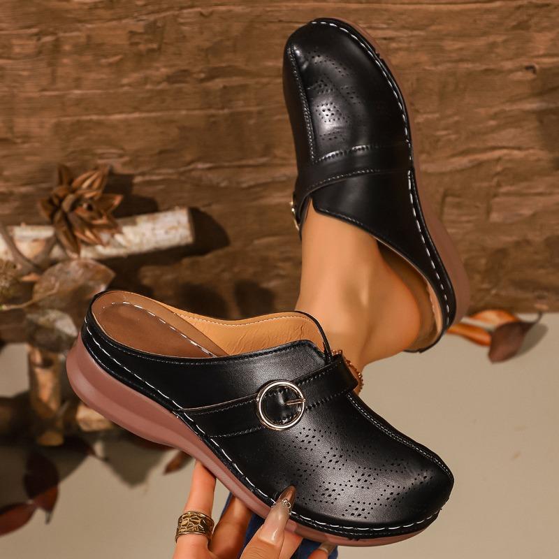 Ciabatte da casa Stitch Baotou Autunno Nuove Punta Tonda Bocca Profonda Fibbia Metallica Morbide Antiscivolo Scarpe da Donna