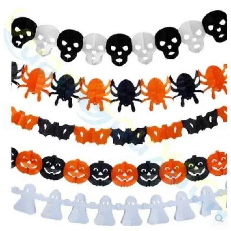 Halloween props Spider pumpkin ghost bats paper chain Halloween Decorations Garland banner paper pull flowers party supplies