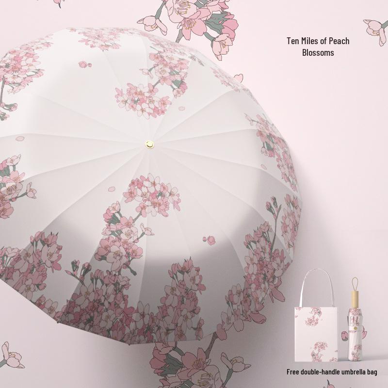 Xiaohongshu Bestseller: Oversized Chinese-Style Folding Umbrella for Sun and Rain (Women's Sun Protection, Thickened Color Gel Print)