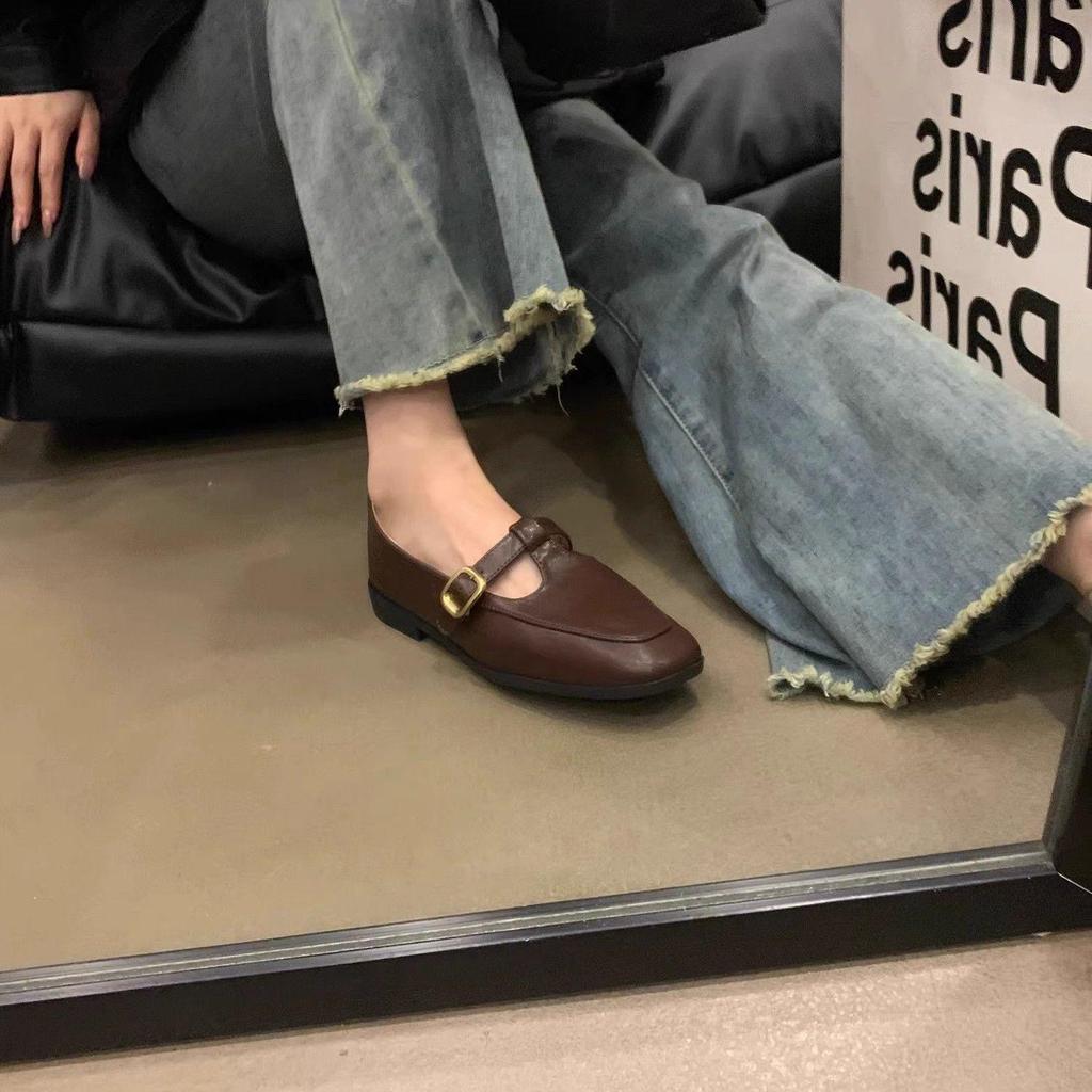 Jesień 2025 Wszechstronne czarne mokasyny w stylu koreańskim z kwadratowym noskiem dla kobiet