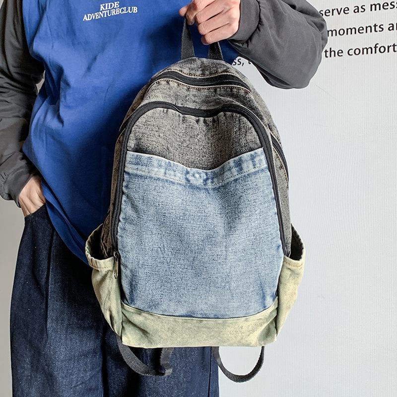 Schoolbag Japanese Vintage Denim Backpack Women's Large Capacity Lightweight Outdoor Travel Backpack Student Class Commuter School Bag