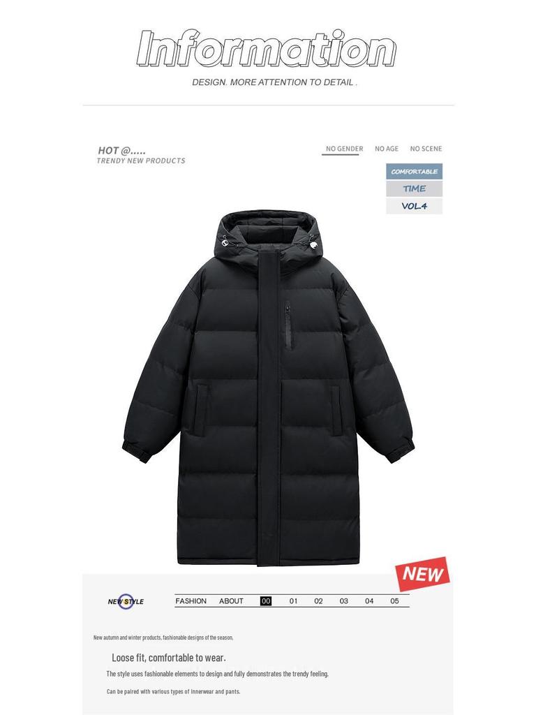 Unisex Over-the-Knee Hooded Cotton Jacket - 2025 Trendy, Loose, Thickened, Casual Coat