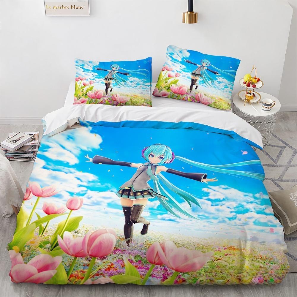 New 3D Future Singer Hatsune Miku Cartoon Bedding Quilt Cover Student Bedding Soft Microfiber Bedspread Lightweight Coverlet