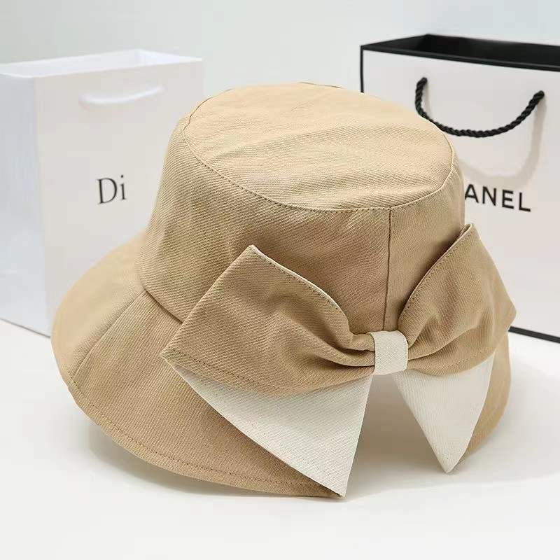 Vielseitiger Eimerhut Damen Frühling und Herbst Reine Baumwolle Hinten geteilte Schleife Mode Lässig Sonnenschutz Sonnenhut Koreanische Version Hut Damen