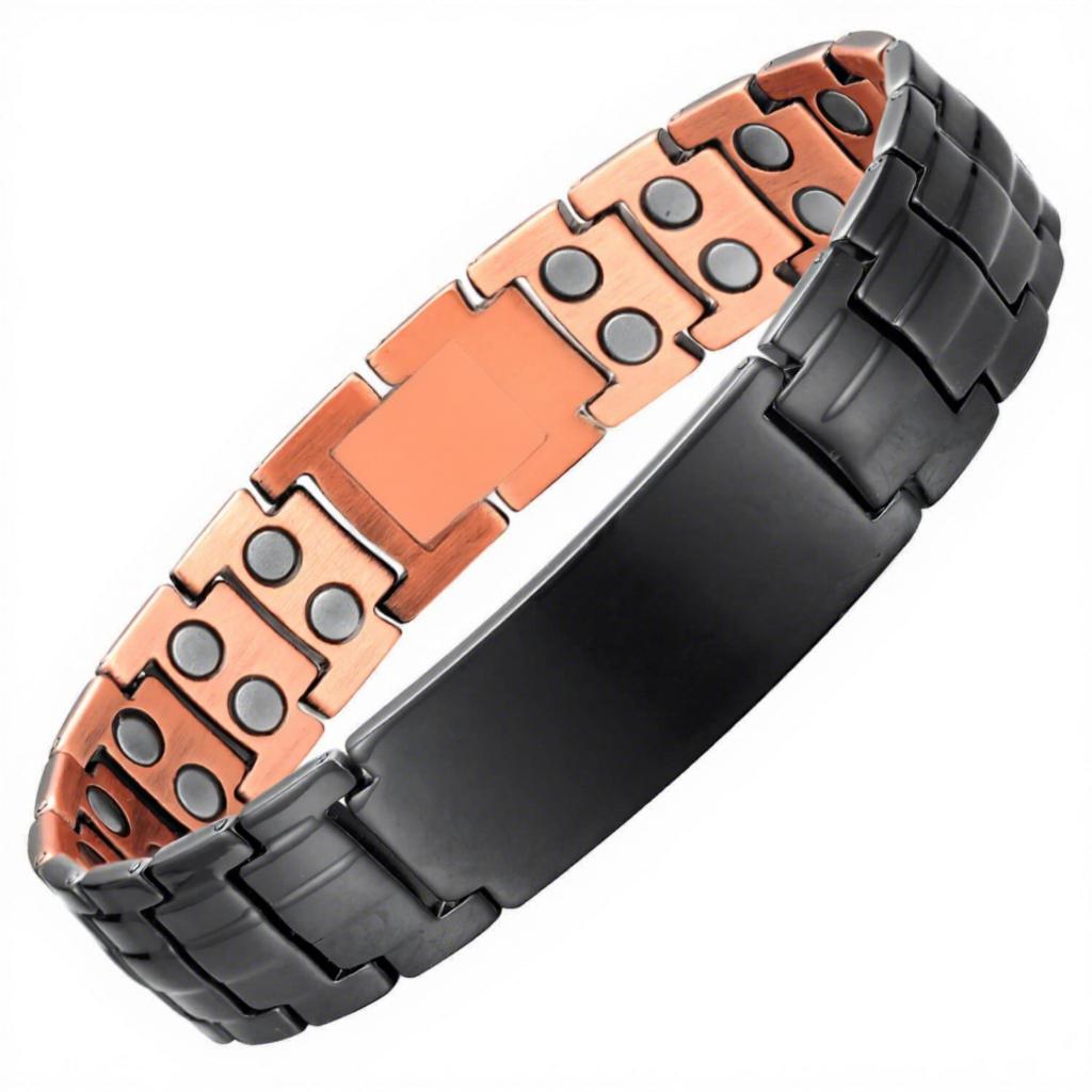 Classic Black Copper Two Tone Magnetic Therapy Bracelet for Men Chain & Link Cross Engraving Energy Magnet Jewelry Anniversary