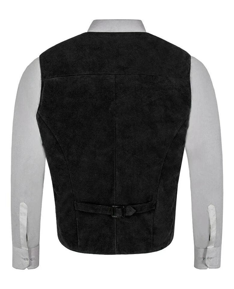 Suede Leather Black Men's Button Vest Coat Handmade Casual Fashionable Genuine Lambskin