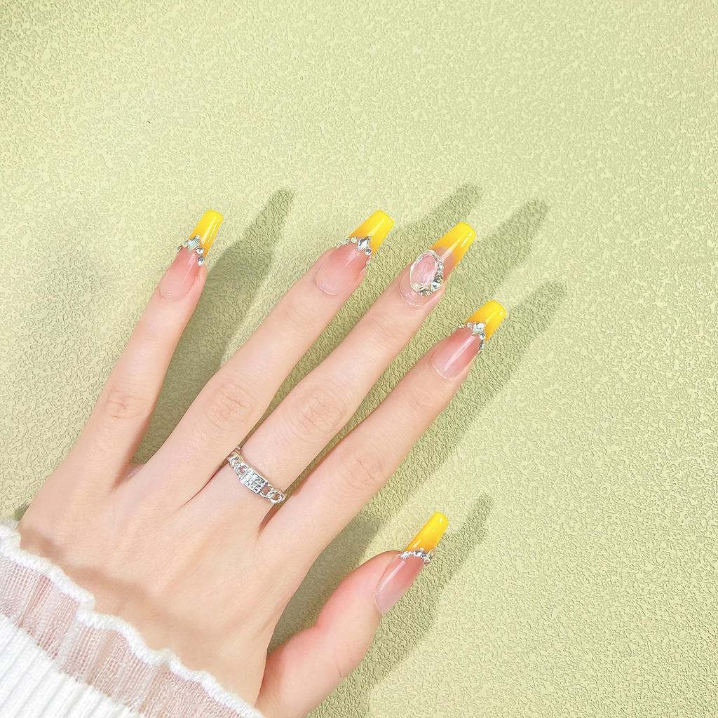 Pure Handmade Gradient Gemstone Rhinestone Nail Stickers - Yellow Pink, Light Luxury Style