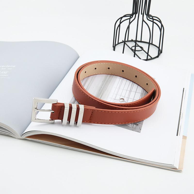 Buckle Metal Polished Womens Belt In Solid Color Versatile Paired With Jeans