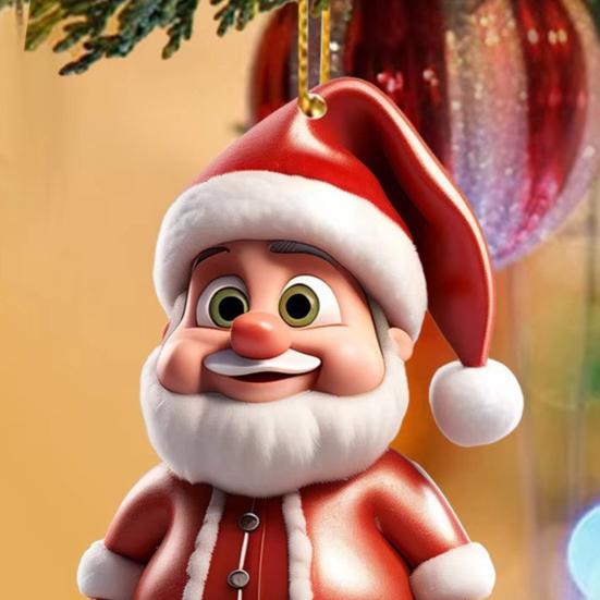 Santa Claus Ornaments 2D Cartoon Santa Claus Acrylic Pendant Xmas Tree Hanging Decoration for Holiday Tree Decor
