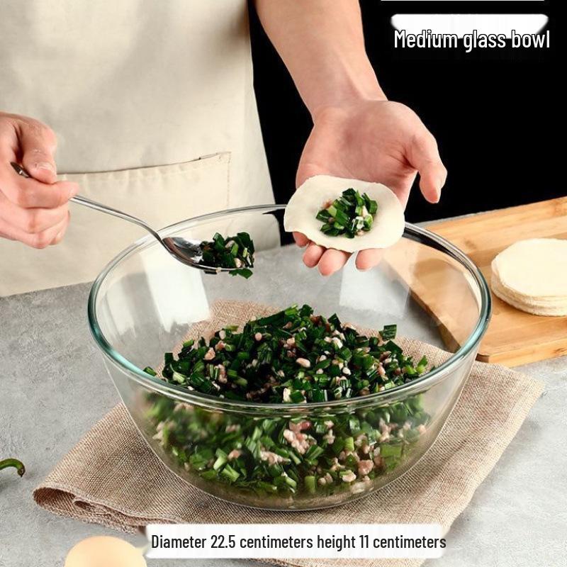 Большая прозрачная утолщенная миска для смешивания из боросиликатного стекла - Антипригарная, термостойкая для салатов, выпечки и взбивания яиц Default