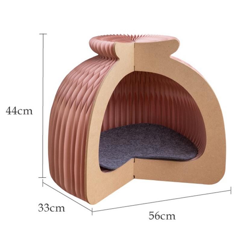 

Folding Cat Nest Bed Kraft Paper Portable Cat House Cage Indoor 4 Seasons Universal Cats Nesting Removable Creative Pet Supplies рожевий