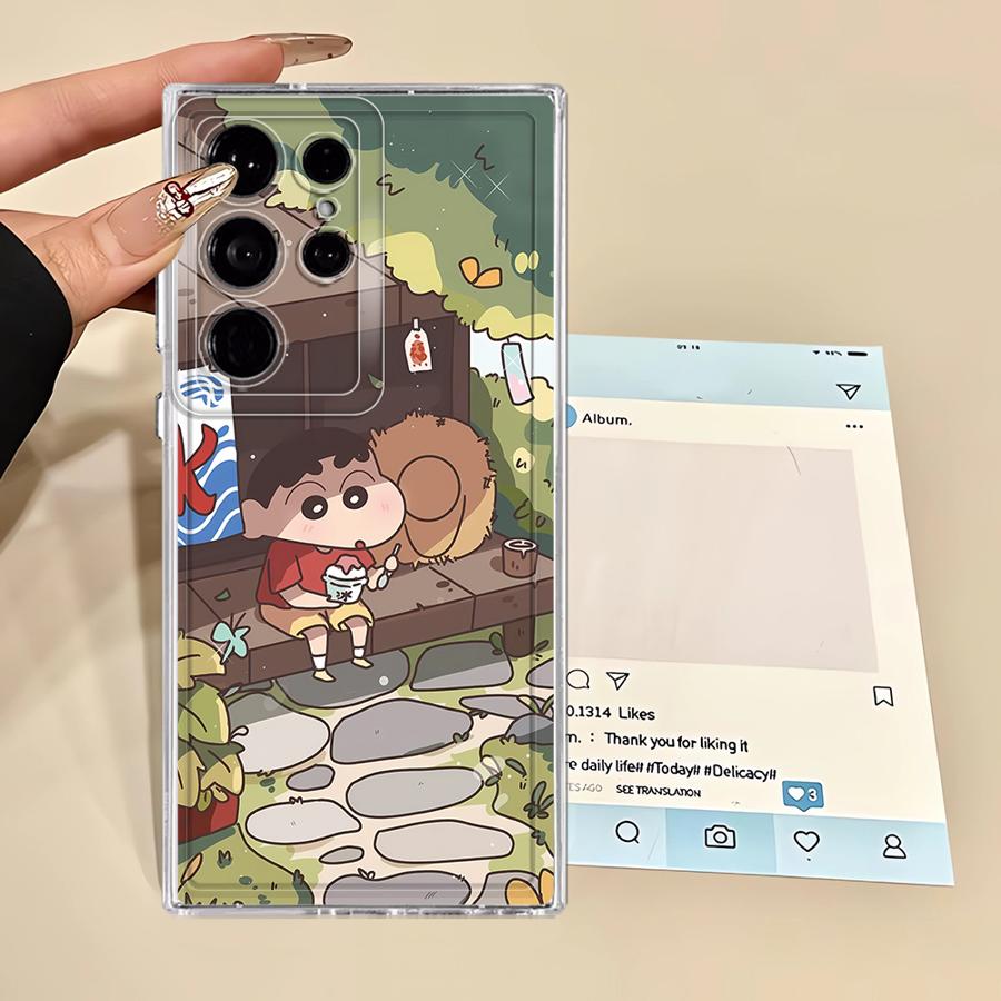 Roztomilý obal na telefon Shinchan s pastelkami pro Samsung Galaxy S25 Edge S24 S26 S22 FE Note 20 Ultra 10 S23 Ultra S20 Plus S21