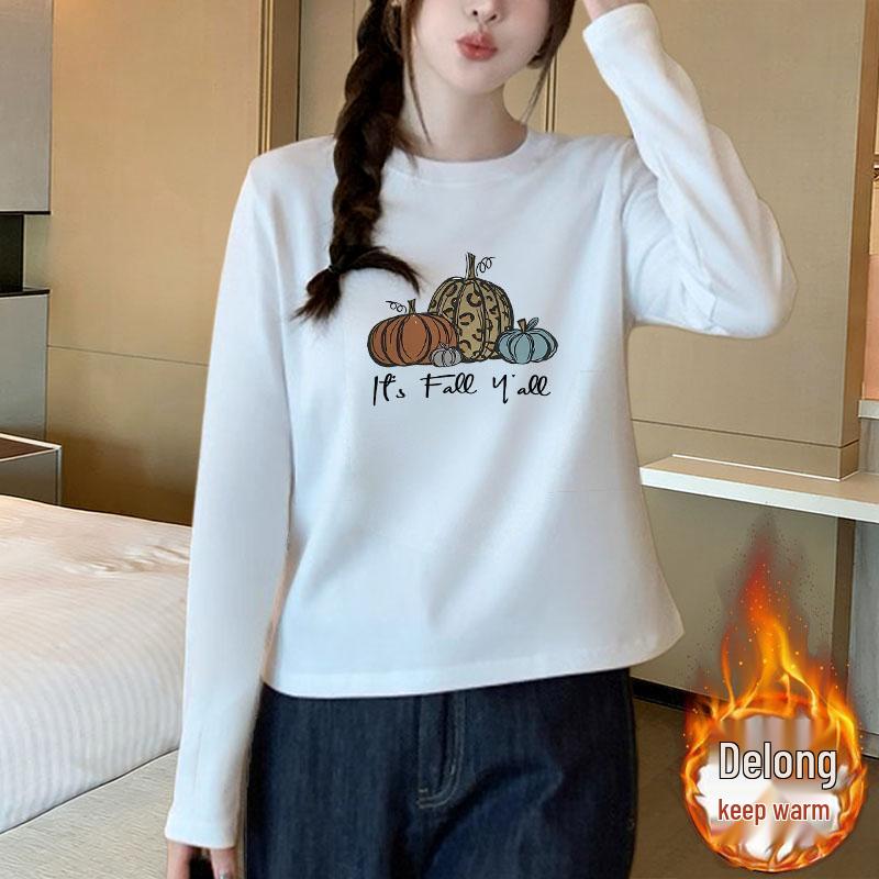 

2026 Women s Retro Print Fleece Long-Sleeve Round Neck Loose Fit Plus Size Top for Autumn/Winter 3XL (145-160 lbs)
