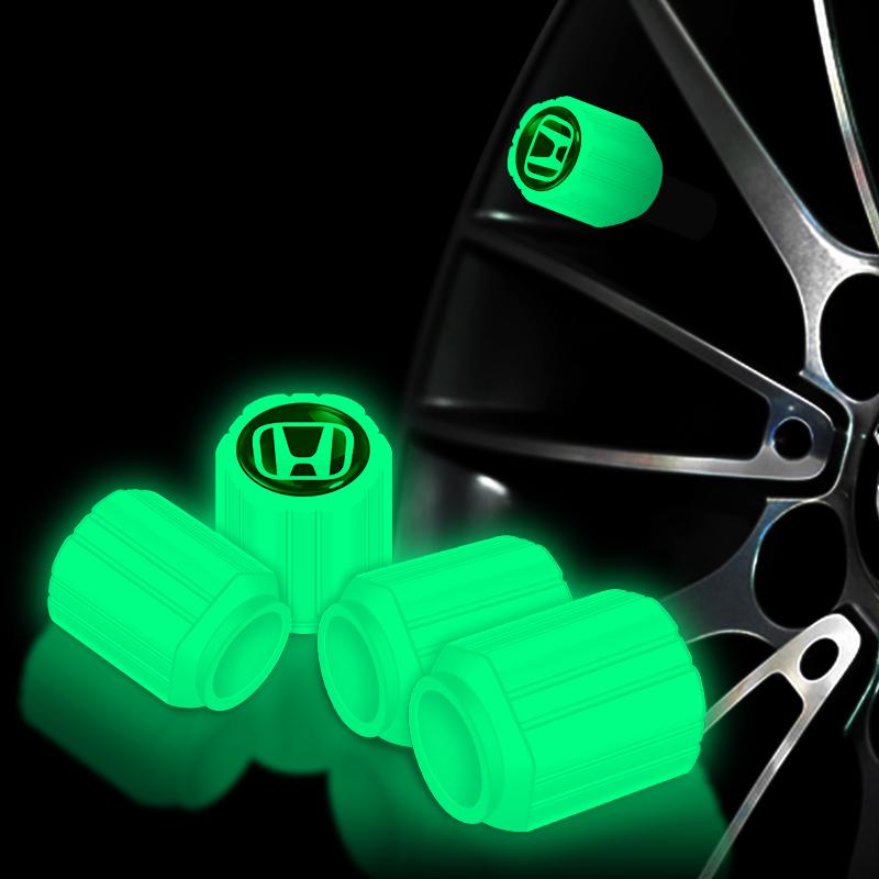 New 4PCS Luminous Car Tire Valve Cap Fluorescent Night Glowing Decor For Honda Civic
