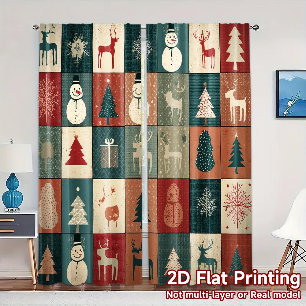 

2D Flat Printing JIT 2pcs Curtains (Without Rod) Festive Patchwork Popular Curtain Cloth Durable 100% Polyester Fabric Curtains 100*130 Grommet Top 1pcs