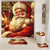 4Pcs Bathroom Shower Curtain Set Santa Claus  Bathroom Curtain With 12 Hooks Non Slip Rugs Toilet Cover Mat Bathroom Partition