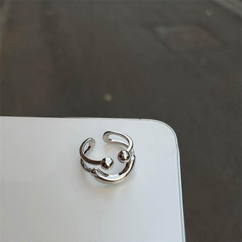 Nouvelle Bague Couleur Argent Forme Sourire pour Femmes Filles Y2K Bagues en Acier Inoxydable Bague à Ouverture Réglable Bijoux de Mode Cadeaux d'Amis
