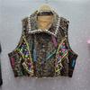European and American leopard print denim vest women's summer sleeveless vest versatile outer wear vest foreign style short jacket cross-border trendy