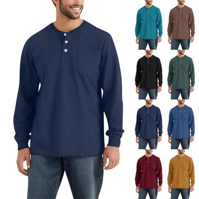 Men's Casual Fashion Comfort Solid Color Round Neck Button Pullover Sweatshirt Tops