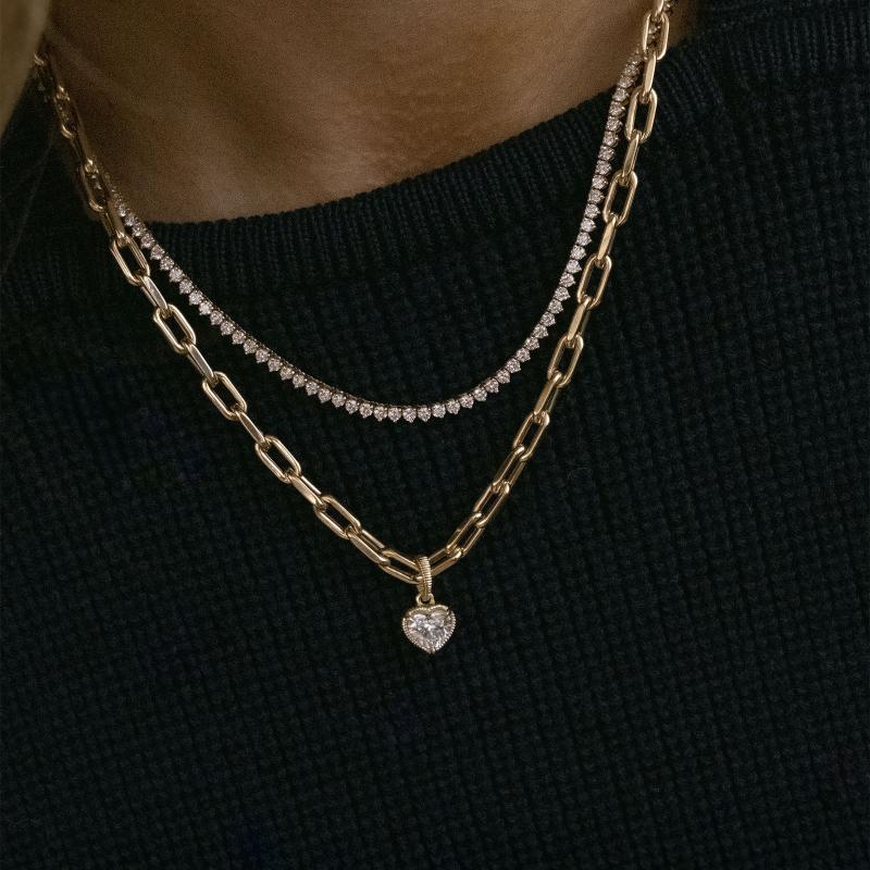 Geometric Heart Pendant Necklace for Women Dainty White Zircon Bead Chain Jewelry Perfect for Date Vacation