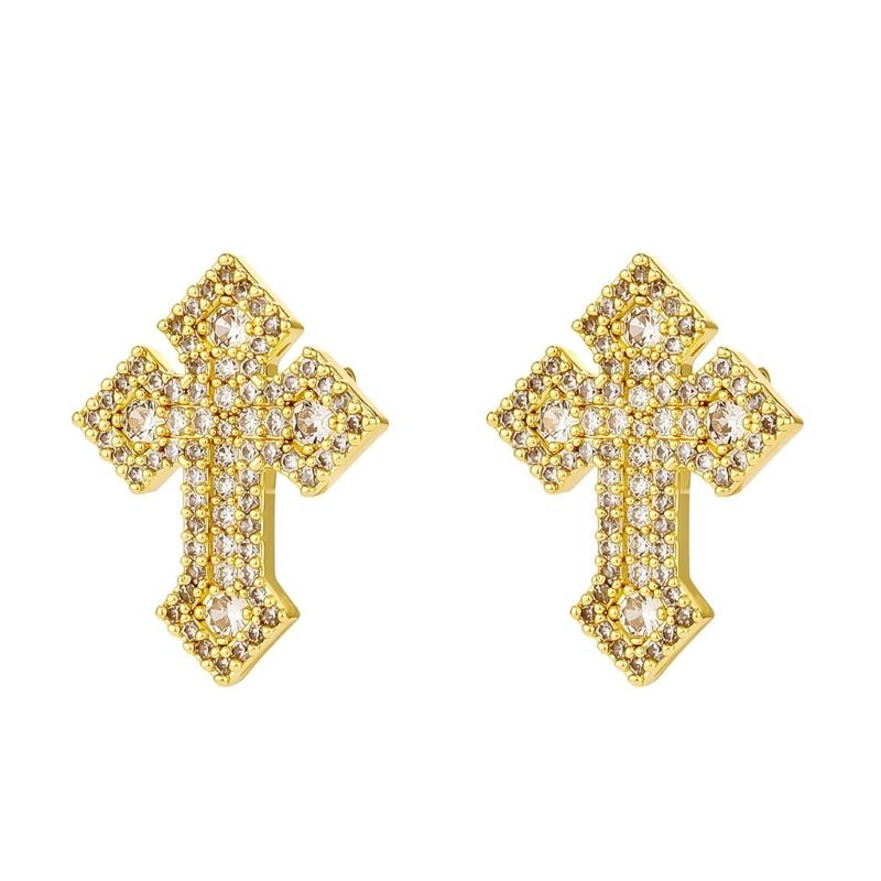 Dainty Crosses Designs Copper Ear Studs Elegant Everyday Jewelry Stylish Rhinestones Crucifix Ear Accessories