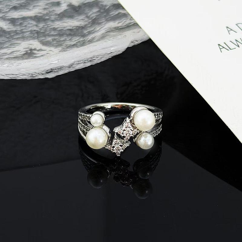 Leichter Luxus Mode Vierkantstern Super Fee Perle Zir*****Stift Ring Temperament Nische Hoher Sinn Exquisiter Ring