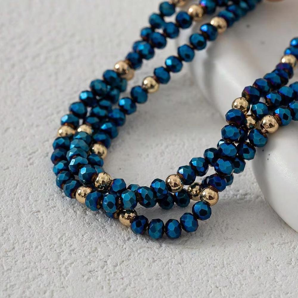 3 Layers AB Blue Gold Color Beaded handmade Adjustable Bracelet For Women Vintage Design String Weaving Knots Bracelet Jewelry
