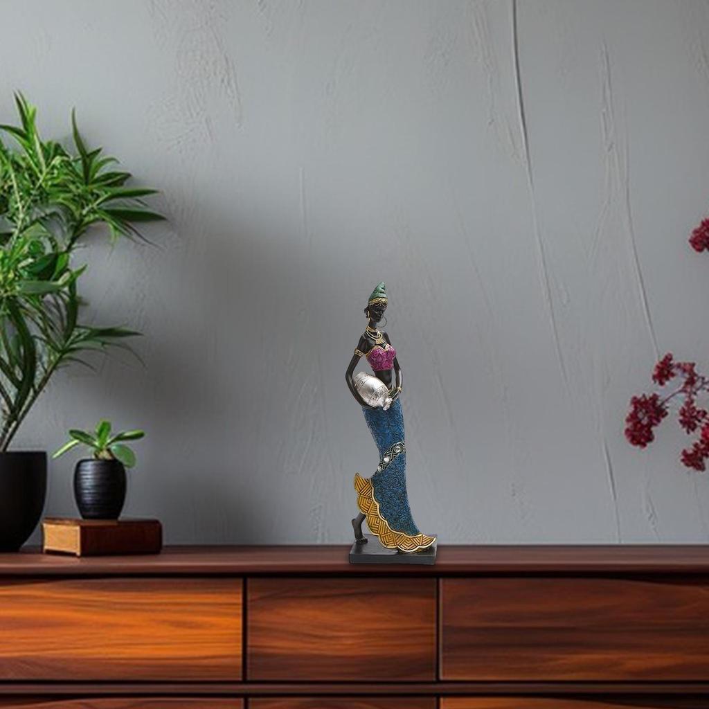 African Art Sculpture Aesthetic Ornament Statue Tribal Lady Figurine for Housewarming