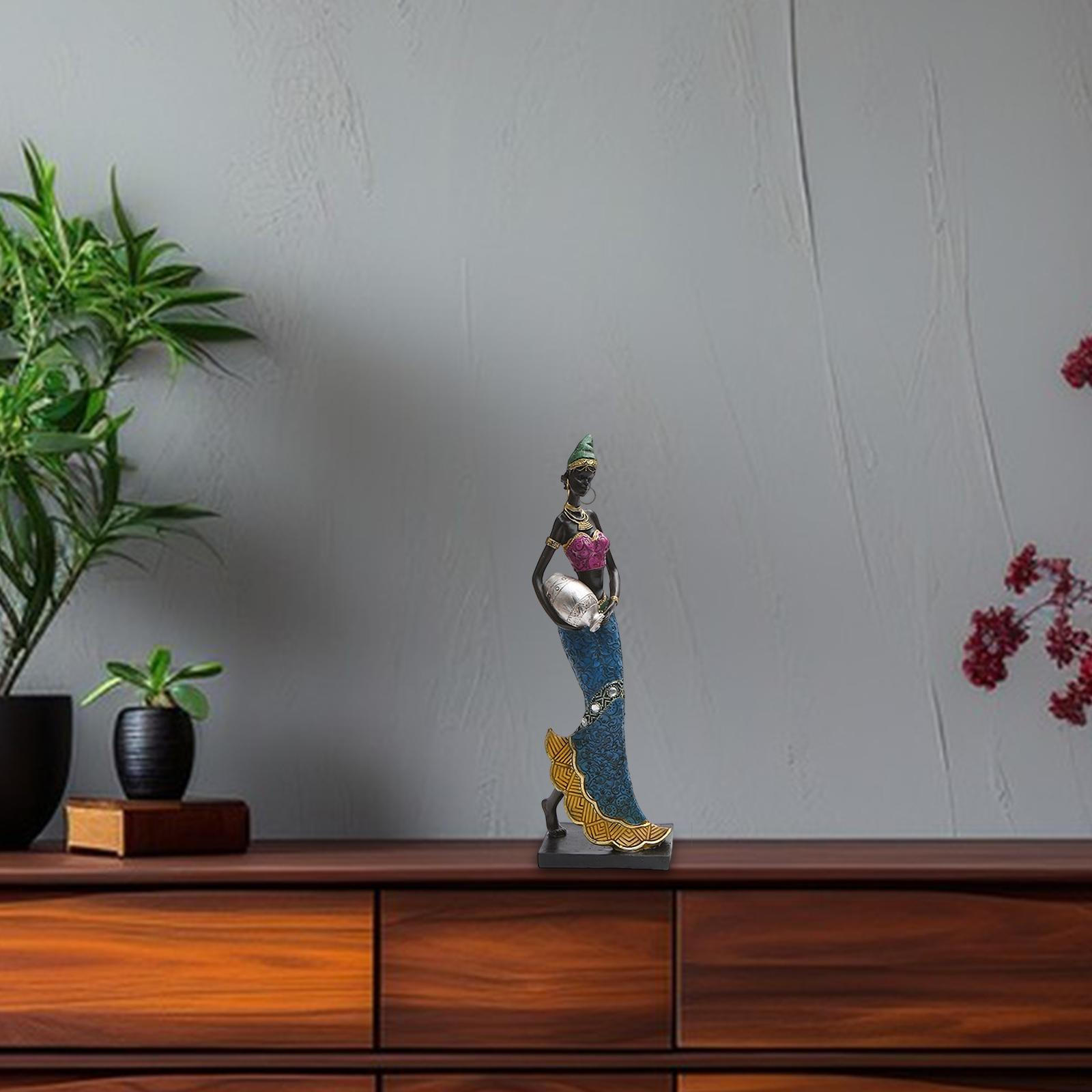 Африканское искусство Скульптура Эстетическое украшение Статуэтка племенной женщины для новоселья blue dress