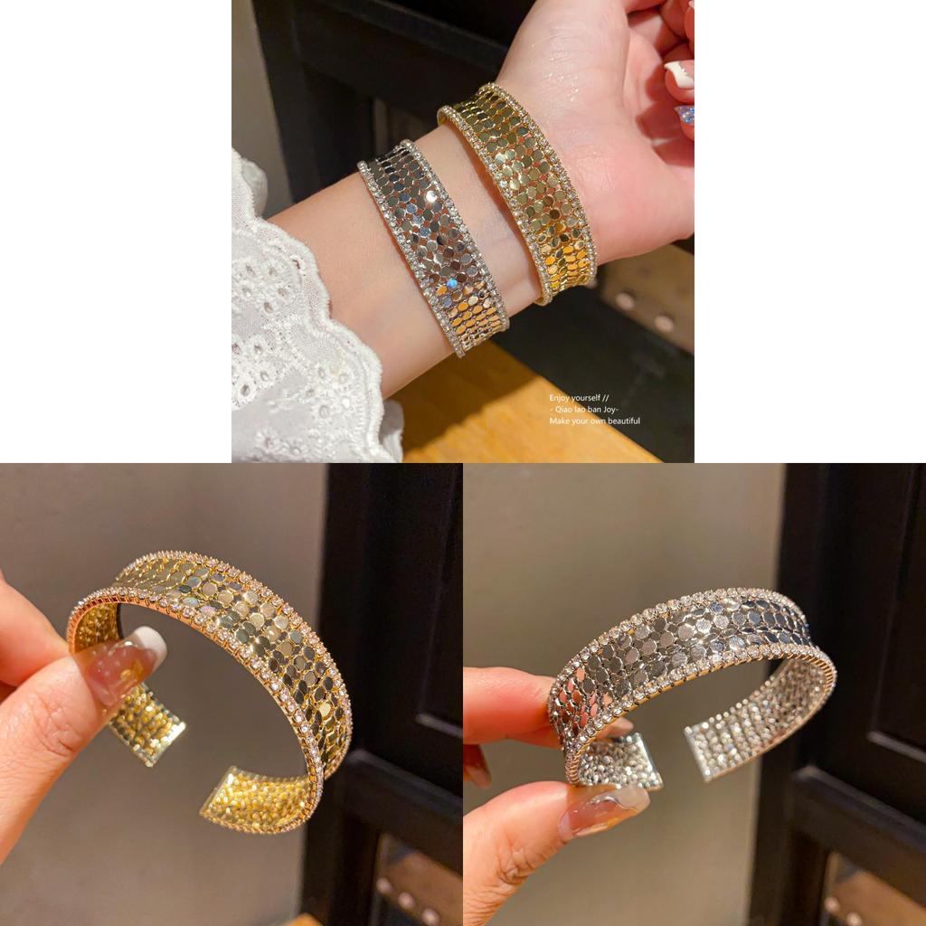 Geometric Zircon Round Multilayer Open Cuff Bracelet For Fashion Women