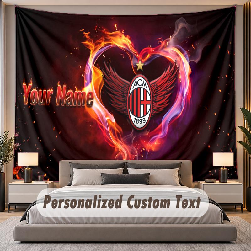 Custom Name Text Tapestry AC Milan Personalized Polyester Wall Tapestry For Bedroom And Room