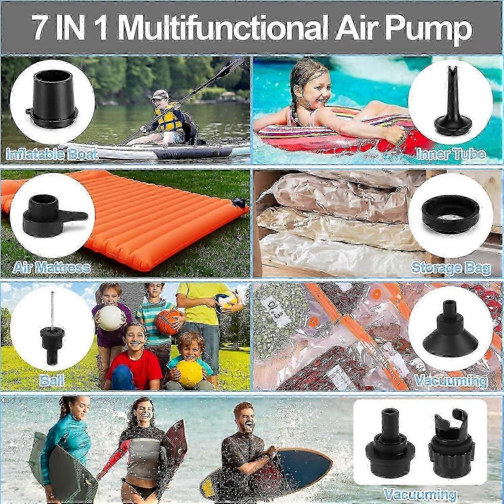 20PSI Electric Air Pump with 7 Nozzles & Adapters, 2-in-1 Rapid Inflator Deflator for Inflatable Boats, Kayaks, Pool Floats and Toys
