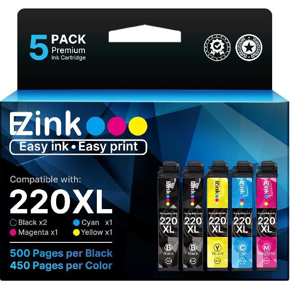 E-Z Ink Remanufactured Ink Cartridge Replacement for Epson 220 XL 220XL T220XL To Use with WF-2760 WF-2750 WF-2630 WF-2650 WF-2660 XP-320 XP-420